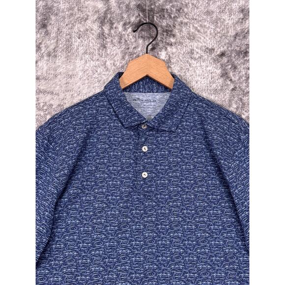 Peter Millar Seaside Polo Shirt Medium Mens Blue Stingray Corvette Print Golf - Picture 2 of 8